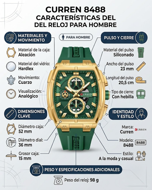 Reloj curren 8488 silicona cromo