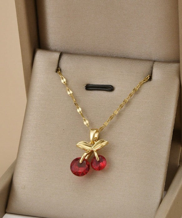 Set de Joyería "Dulce Cereza" en Acero Dorado