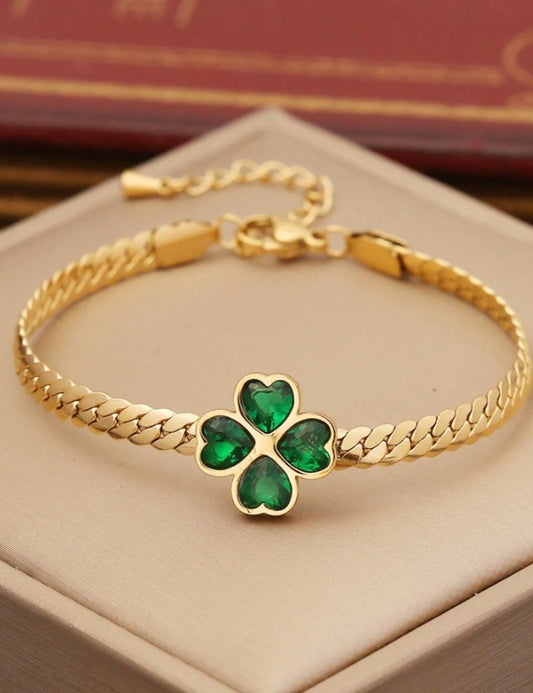 set de joyería en acero inoxidable con forma de corazón verde