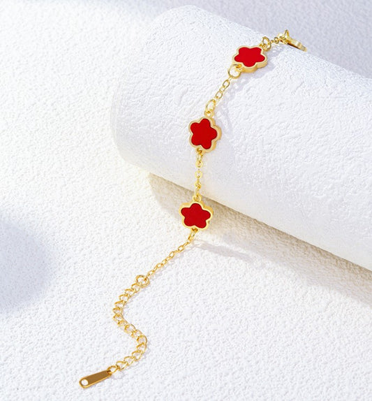 Set de Joyería "Trébol Rojo" de 3 Piezas en Acero Inoxidable