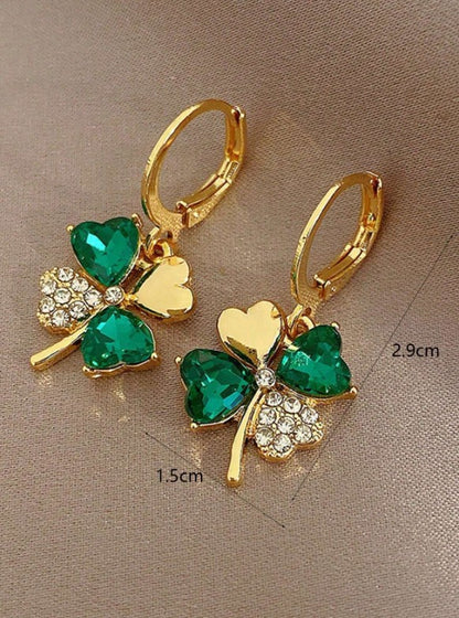 Set "Trébol Esmeralda" en Acero Inoxidable Dorado con Cristales