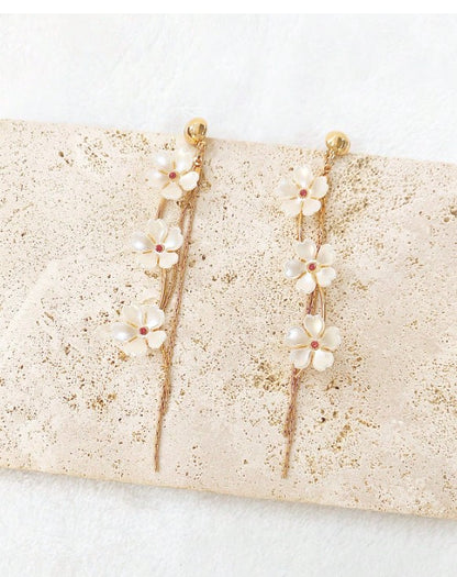 par de pendientes elegantes para mujer, diseño de flor de 5 pétalos con perla falsa,