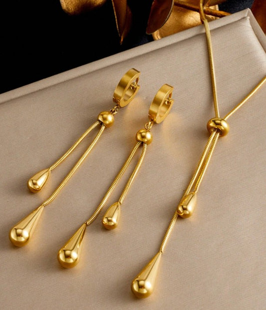 Set de joyería con colgante de lágrima chapado en oro de acero inoxidable