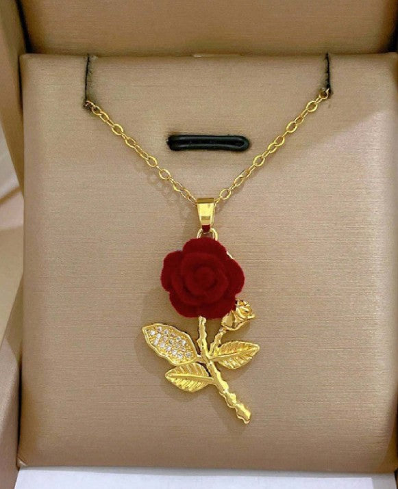 Collar de flor de rosa en acero inoxidable