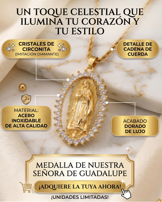 Collar virgen dorada con cristales