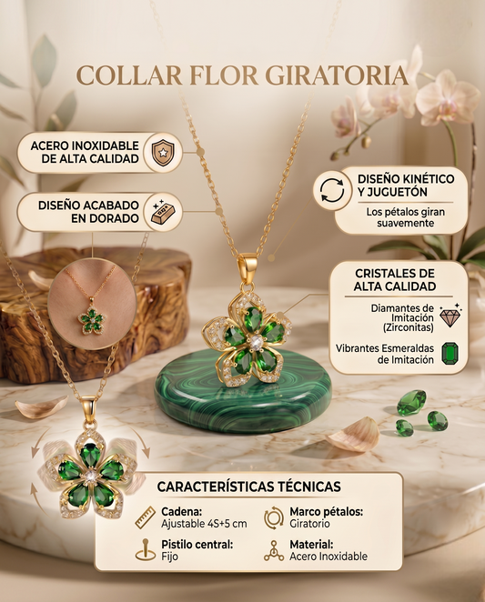 Collar de flor giratoria de cinco petalos antiestres