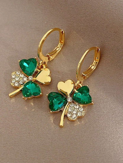 Set "Trébol Esmeralda" en Acero Inoxidable Dorado con Cristales