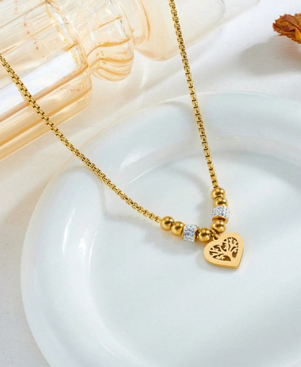 Collar "Corazón Árbol de la Vida" con Cadena Veneciana y Cristales