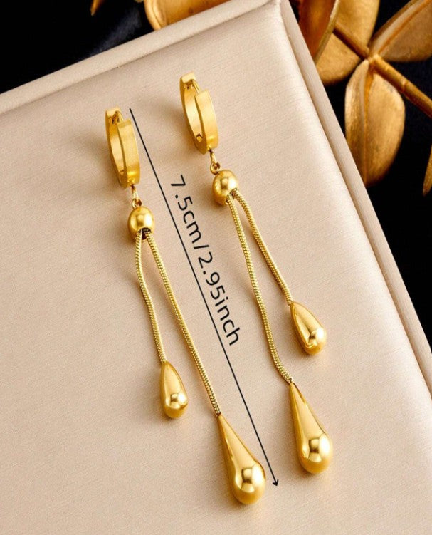 Set de joyería con colgante de lágrima chapado en oro de acero inoxidable