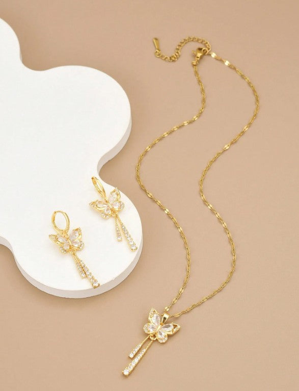 Set de Joyería "Mariposa Cascada" en Acero Inoxidable con Cristales