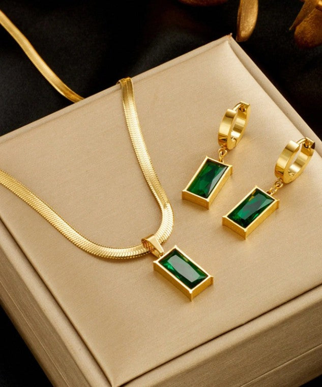 Set "Esmeralda Chic" -circonita cúbica y Cristal