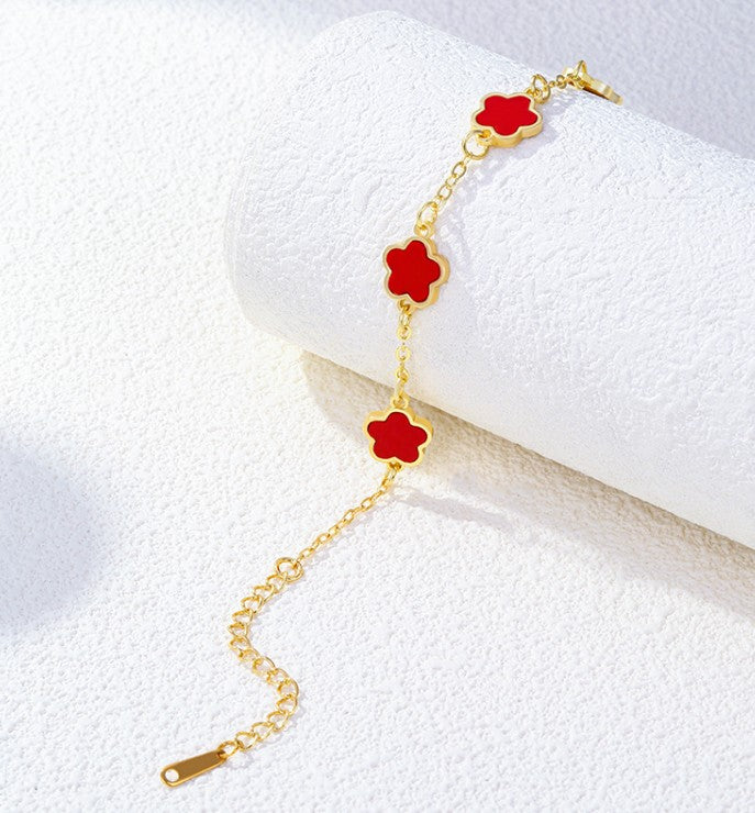 Set de Joyería "Trébol Rojo" de 3 Piezas en Acero Inoxidable
