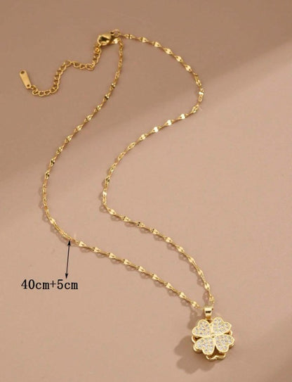 Collar "Trébol Pavé" en Acero Inoxidable con Cristales