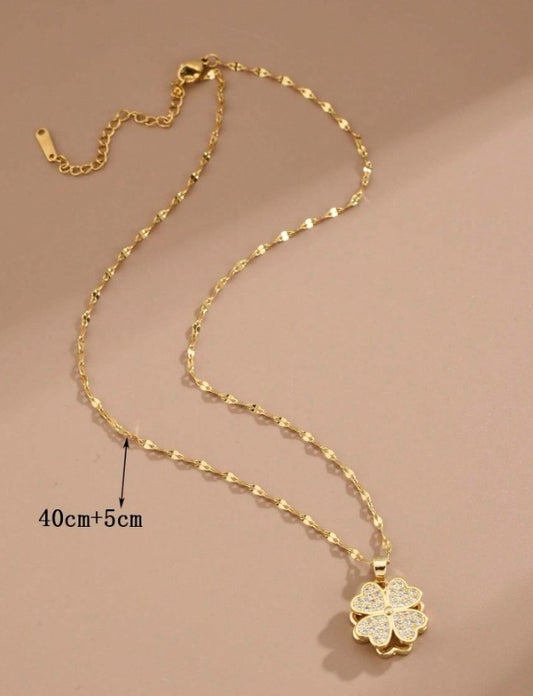 Collar "Trébol Pavé" en Acero Inoxidable con Cristales