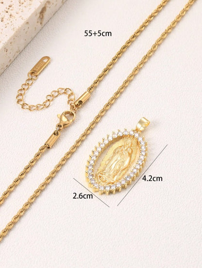 Collar virgen dorada con cristales